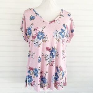 Floral print v neck top Size Large